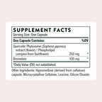Thorne Quercetin Complex supplement facts highlight 100% authenticity, available at Curat Cart in India.