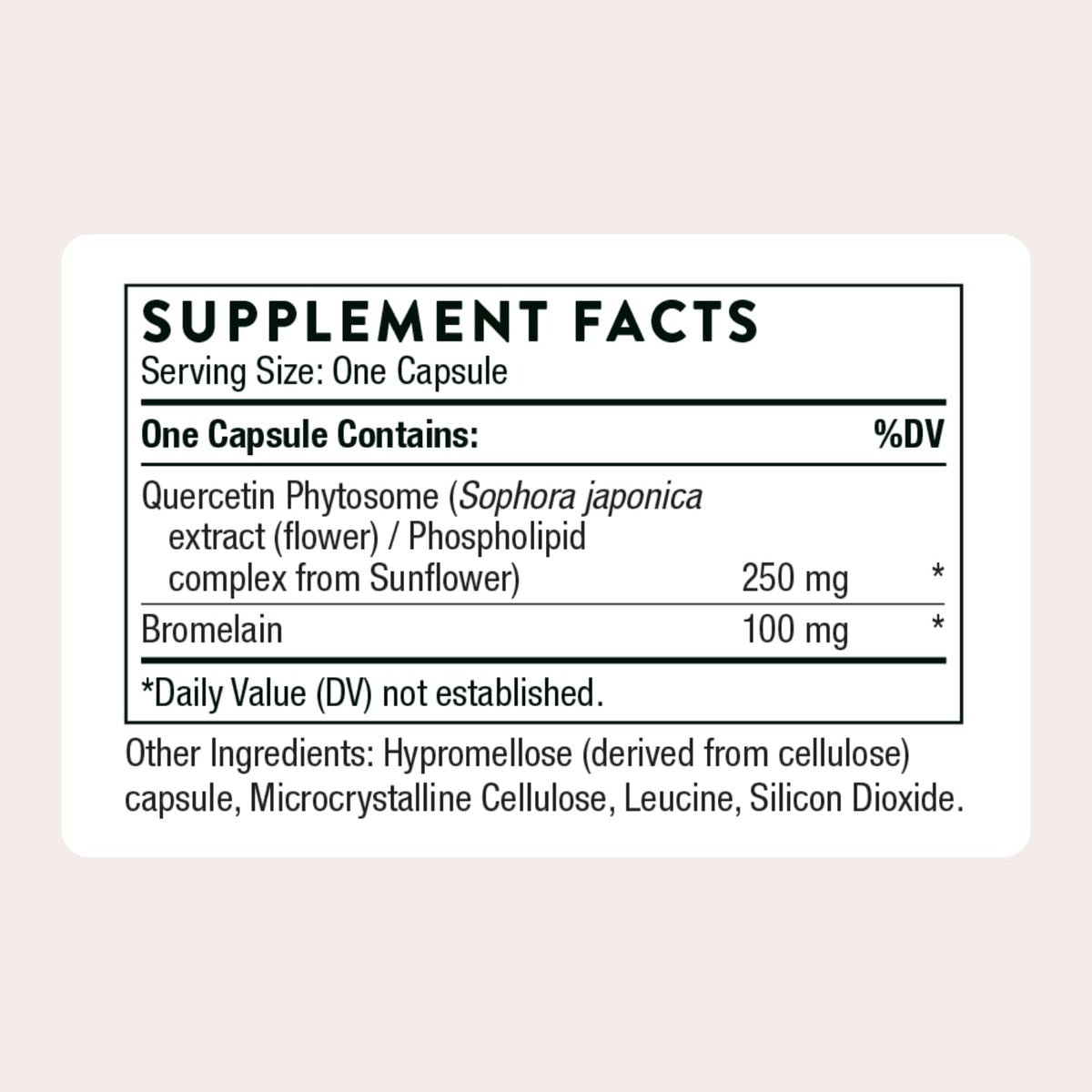 Thorne Quercetin Complex supplement facts highlight 100% authenticity, available at Curat Cart in India.