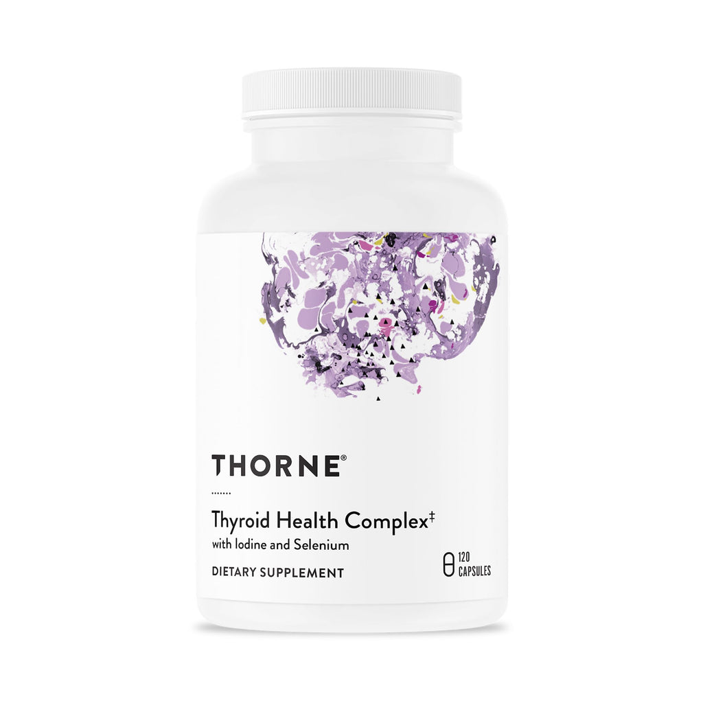 Thorne Thyroid Health Complex features premium imported iodine and selenium capsules for optimal thyroid support. Available at Curat Cart.