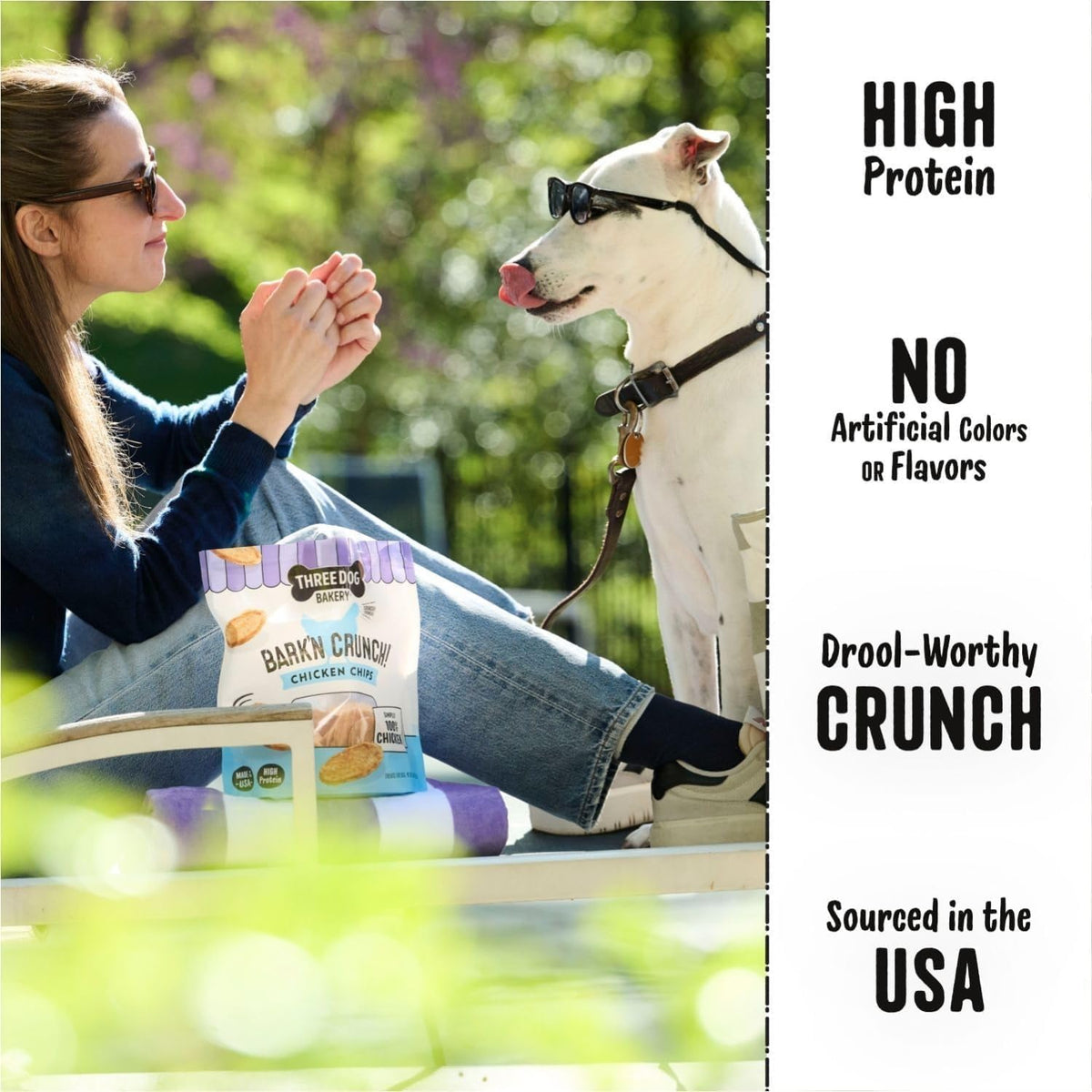 Three Dog Bakery Bark'n Crunch Chips offers high protein and drool-worthy crunch. 100% Authentic, available at Curat Cart in India.