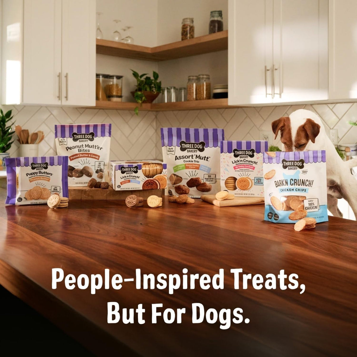Delicious Three Dog Bakery Bark'n Crunch Chips showcased in premium packaging, perfect for pampered dogs. Available at Curat Cart.