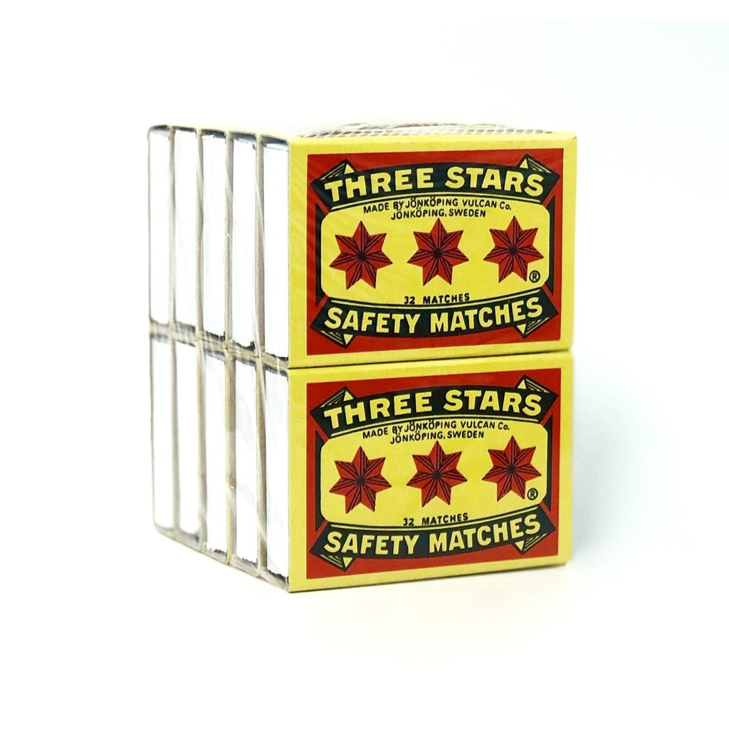 Three Stars Safety Matches, a premium import from Sweden, available at Curat Cart, perfect for reliable lighting needs.