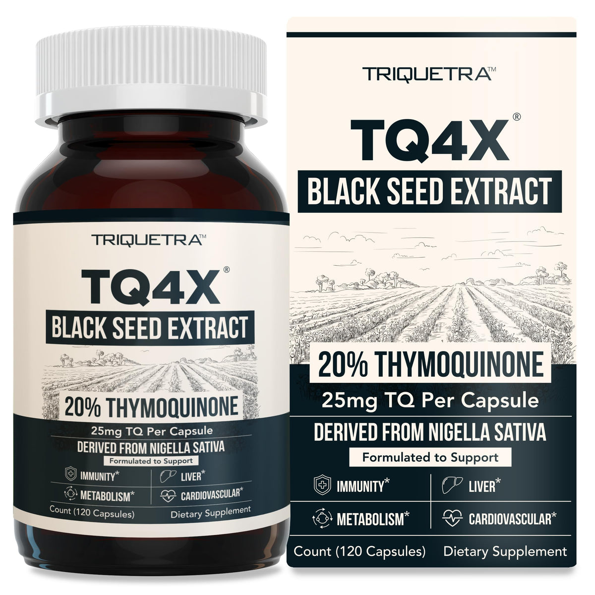 Authentic Thymoquinone Black Seed Oil Capsules, 20% extract, supporting immunity and metabolism. 120 capsules per bottle.