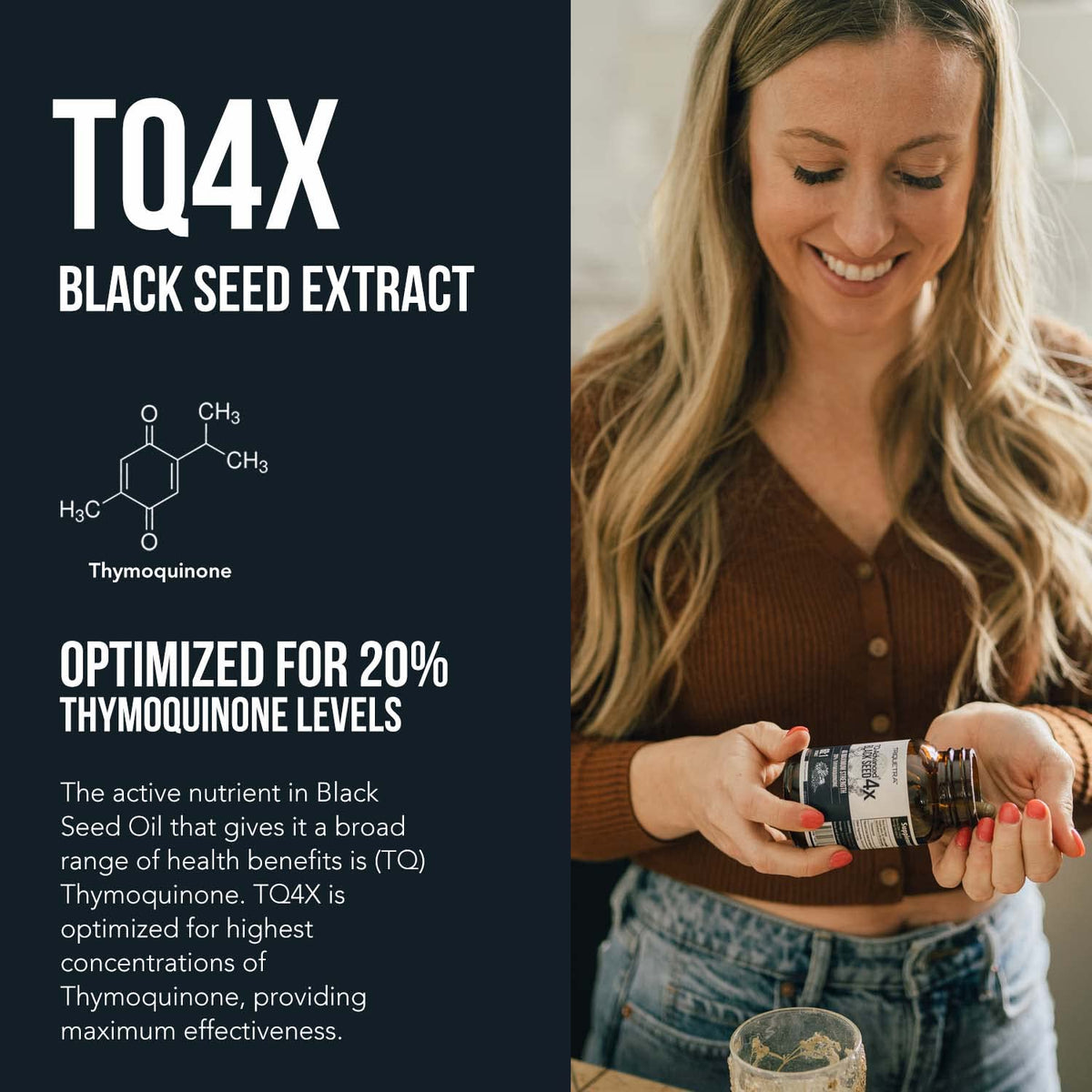 Premium imported Thymoquinone Black Seed Oil Capsules for optimal health benefits, featuring 20% Thymoquinone levels.