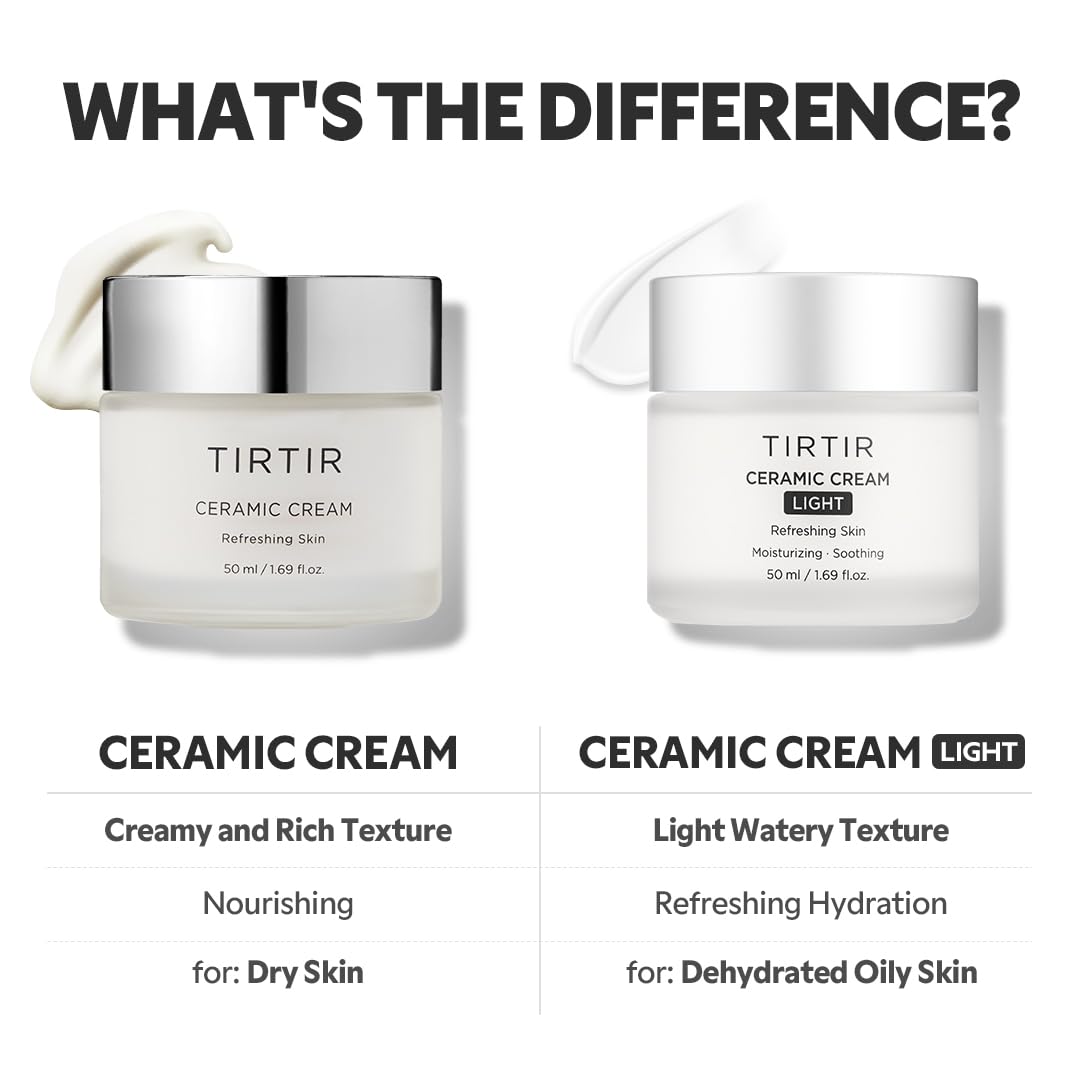 TIRTIR Natural Ceramide Cream duo, showcasing creamy and light textures, highlights authentic, nourishing solutions for various skin types.