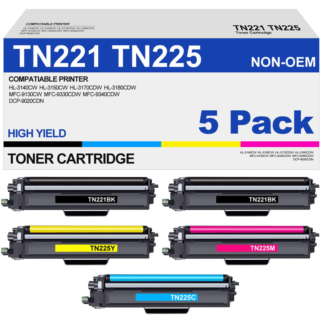 Premium imported Brother toner cartridge high yield replacement set from Curat Cart, featuring five vibrant colors for superior printing quality.