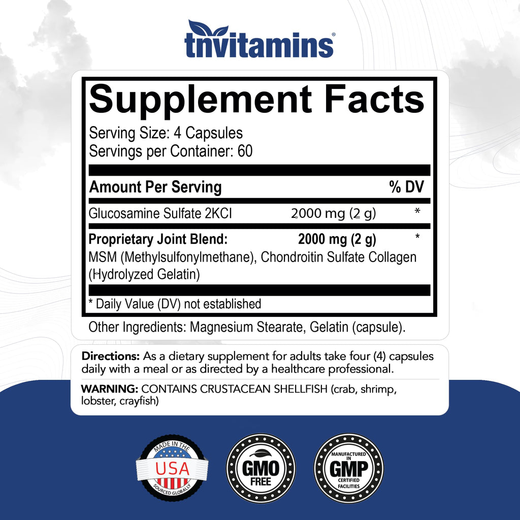 tnvitamins Glucosamine Chondroitin MSM offers 100% authentic joint support, available in India at Curat Cart. Discover quality and trust.