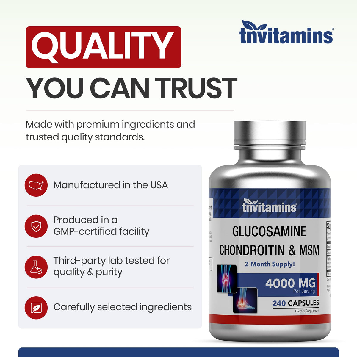 tnvitamins Glucosamine Chondroitin MSM offers 4000 MG per serving, 100% Authentic and available in India at Curat Cart.