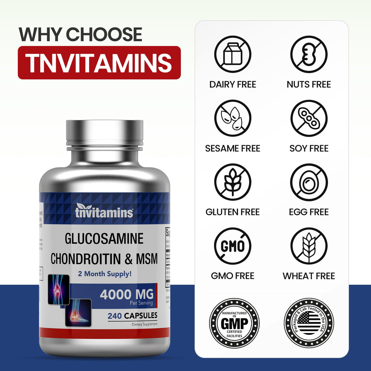 Discover TNVitamins Glucosamine Chondroitin MSM, a premium imported supplement for joint health, available at Curat Cart.