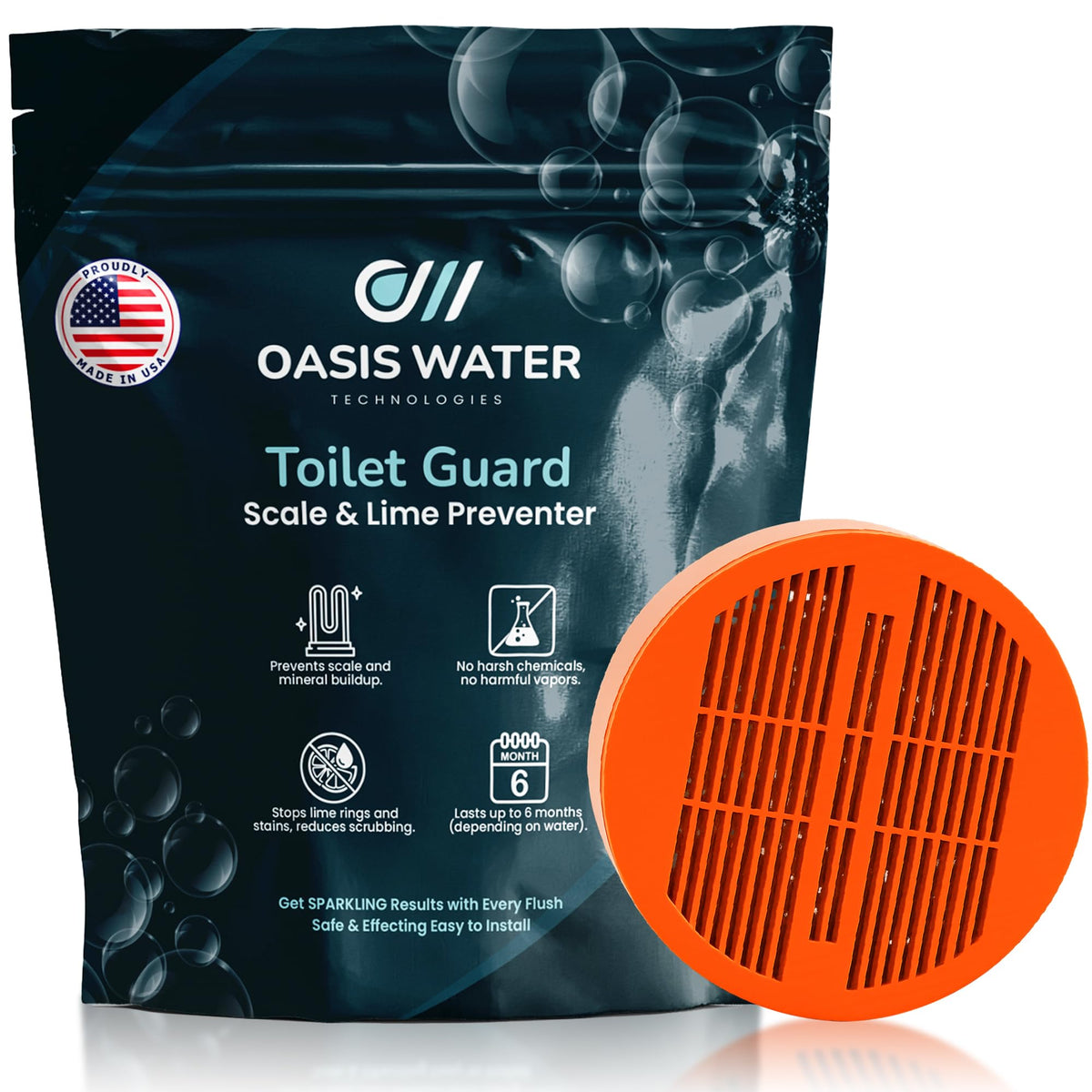 Toilet Guard Drop-In Tank Tablet, a premium imported solution for scale and lime prevention, available at Curat Cart. Enjoy sparkling results.