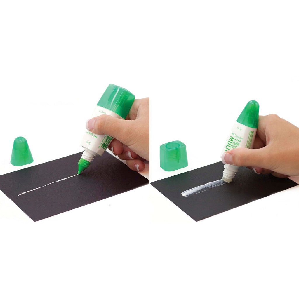 Tombow Mono Multi Liquid Glue shown applying a fine line on black paper. 100% Authentic and available at Curat Cart in India.
