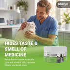 Tomlyn Pill-Masker Bacon-Flavored Paste in official packaging, effectively masks the taste of medicine for pets. Available at Curat Cart.