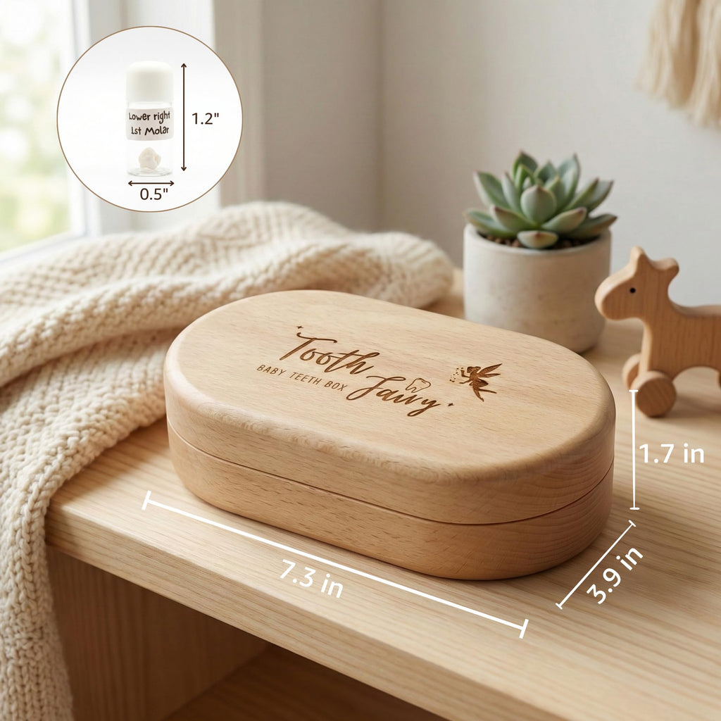 Stylish Tooth Fairy Tooth Holder in premium wooden packaging from Curat Cart, perfect for treasure keepsakes. Ideal for gifting.