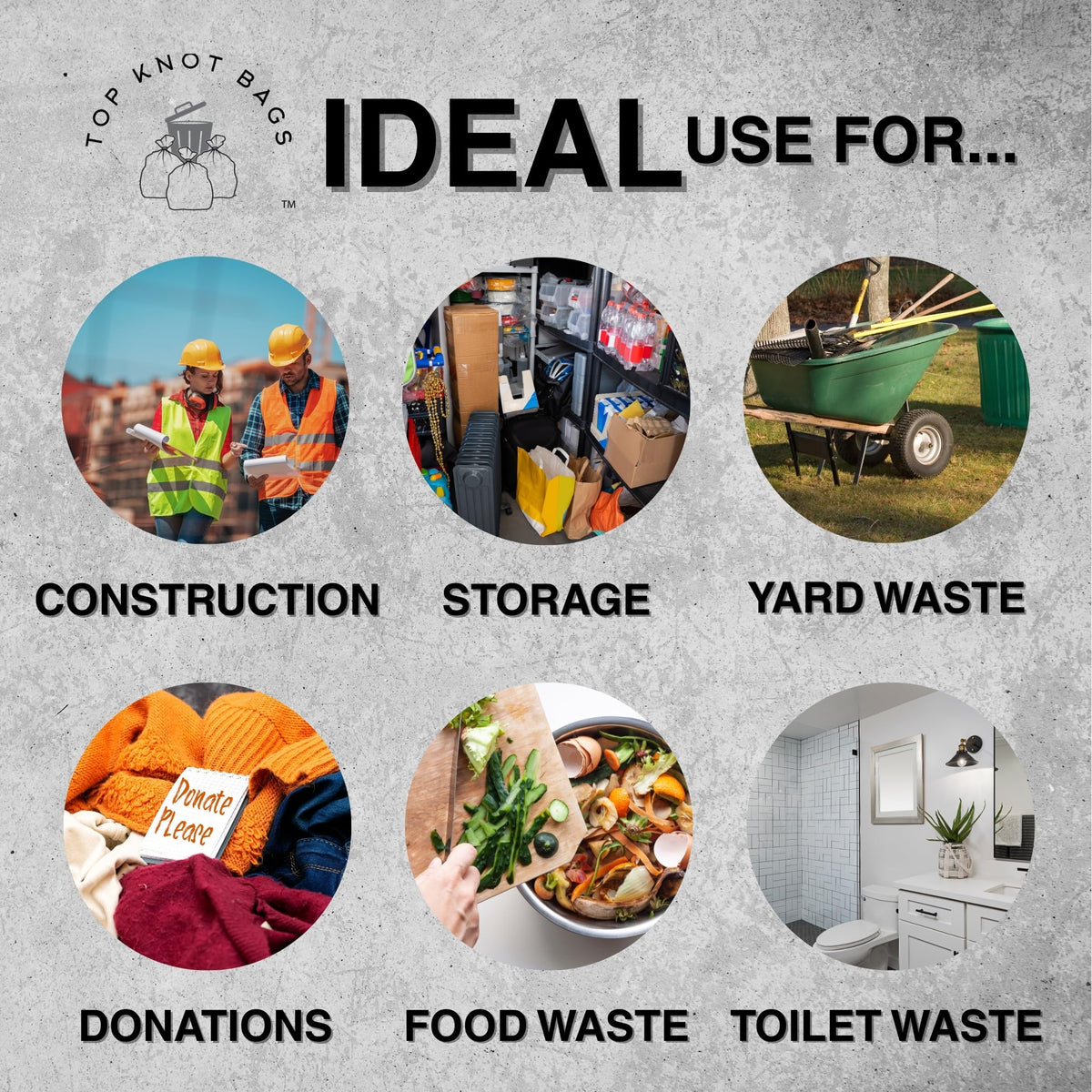 Discover Top Knot Bags premium imported garbage trash bags, perfect for construction, storage, donations, and more at Curat Cart.