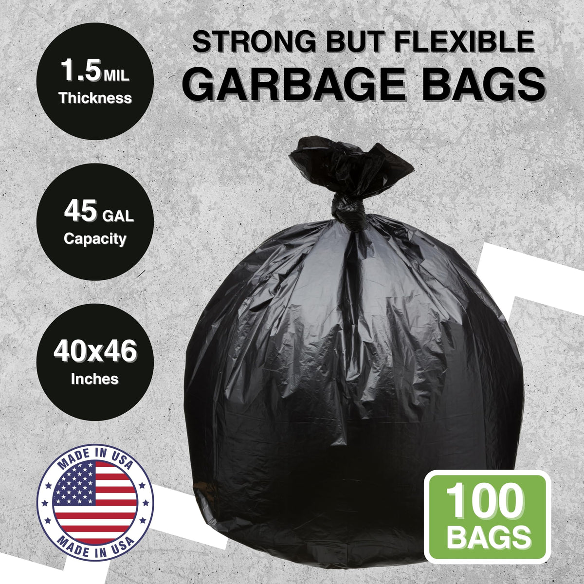 Top Knot Bags Garbage Trash Bag, 100% Authentic, 1.5 MIL thick, 45 GAL capacity, available at Curat Cart in India.