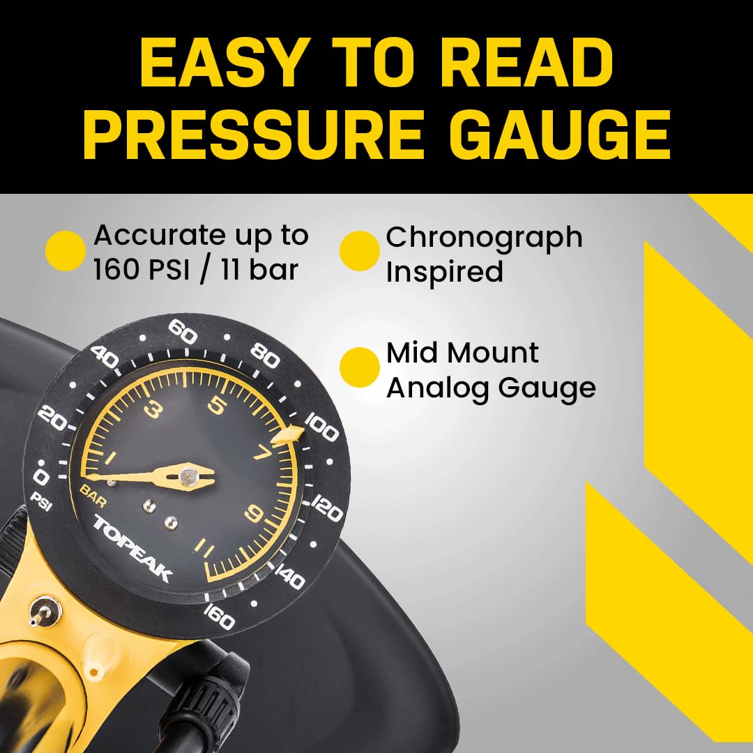 Topeak JoeBlow Sport High-Pressure Pump features an easy-to-read gauge, ensuring accurate inflation. 100% Authentic, available at Curat Cart.
