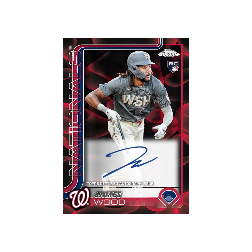 Topps Chrome Baseball Update Series featuring James Wood's autographed card, perfect for collectors at Curat Cart.