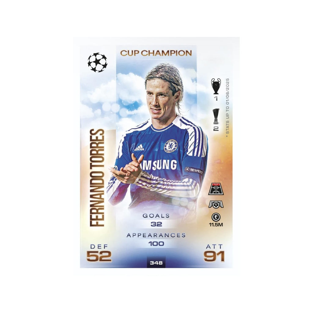 Topps Match Attax Soccer Cards feature Fernando Torres, showcasing stats and achievements. 100% Authentic, available at Curat Cart.