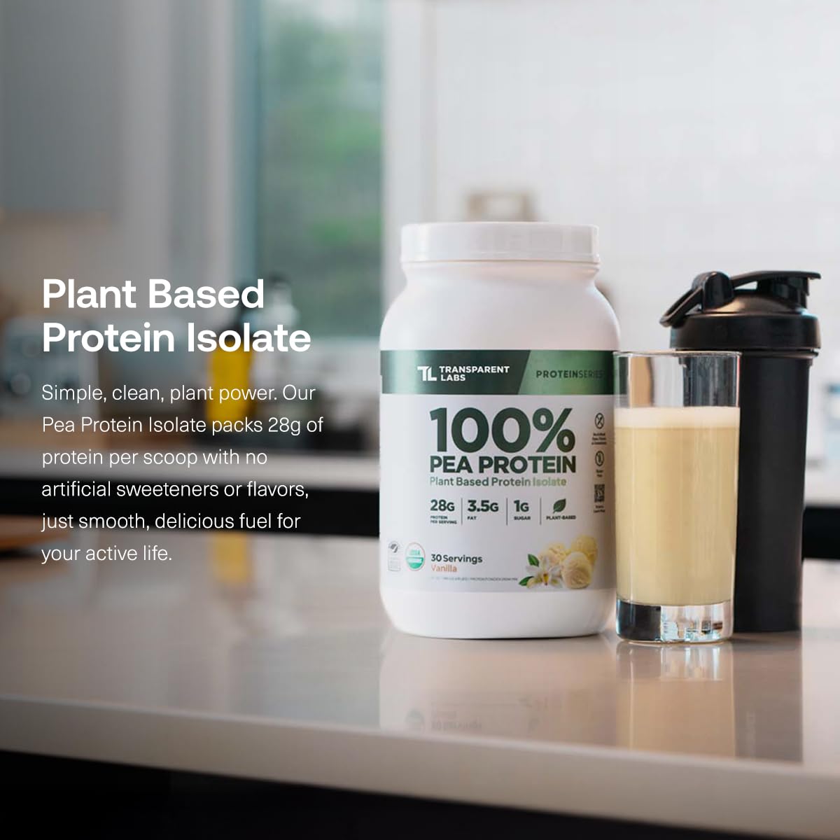 Discover Transparent Labs Pea Protein Powder, exclusively curated by Curat Cart. Enjoy 28g of clean, plant-based protein per serving.