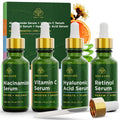 Tree of Life Face Serum set includes Niacinamide, Vitamin C, Hyaluronic Acid, and Retinol serums in original packaging.
