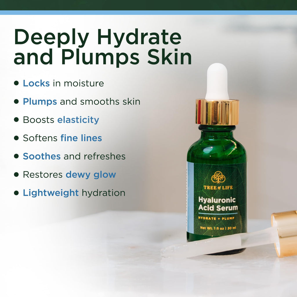 Tree of Life Hyaluronic Acid Serum for deep hydration. Order online to restore dewy glow. Available for delivery.