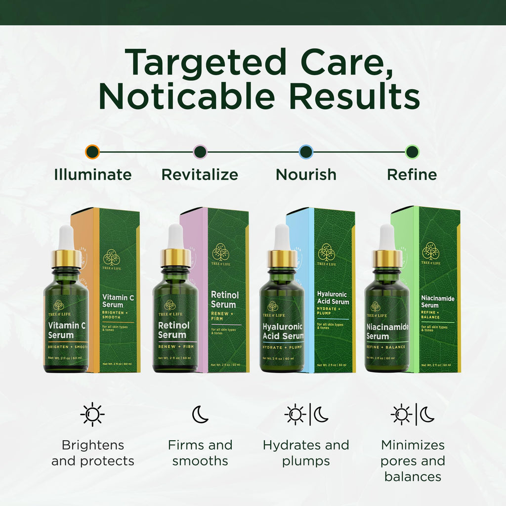 Explore Tree of Life Face Serums for targeted skincare. Trusted by CuratCart, these serums illuminate, firm, and hydrate.