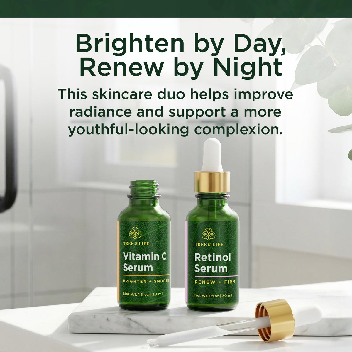 Brighten and renew with Tree of Life Face Serum Duo. Available online for a youthful complexion. Order now!