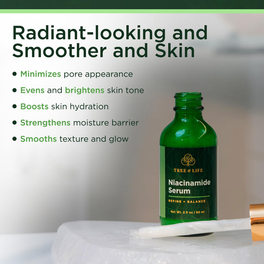 Enhance your skin with Tree of Life Niacinamide Serum. Available online, order now for glowing, hydrated skin!