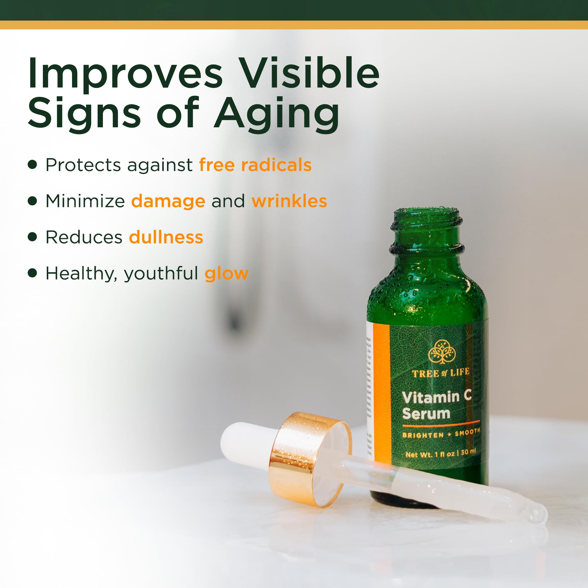 Tree of Life Vitamin C Face Serum with dropper. 100% Genuine, brightens skin, combats aging signs, and promotes glow.