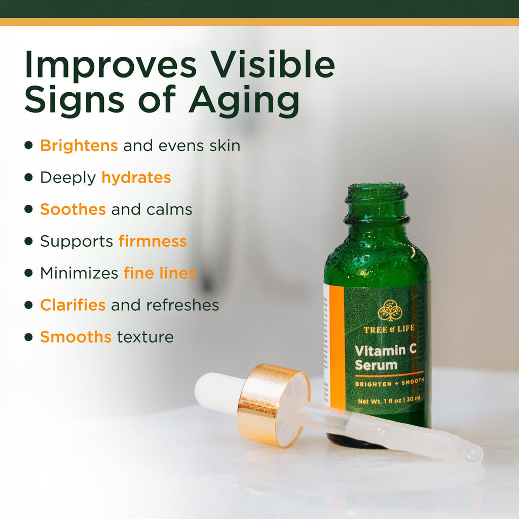 Tree of Life Vitamin C Face Serum for youthful skin. Brightens, hydrates, and smooths. Verified by CuratCart.