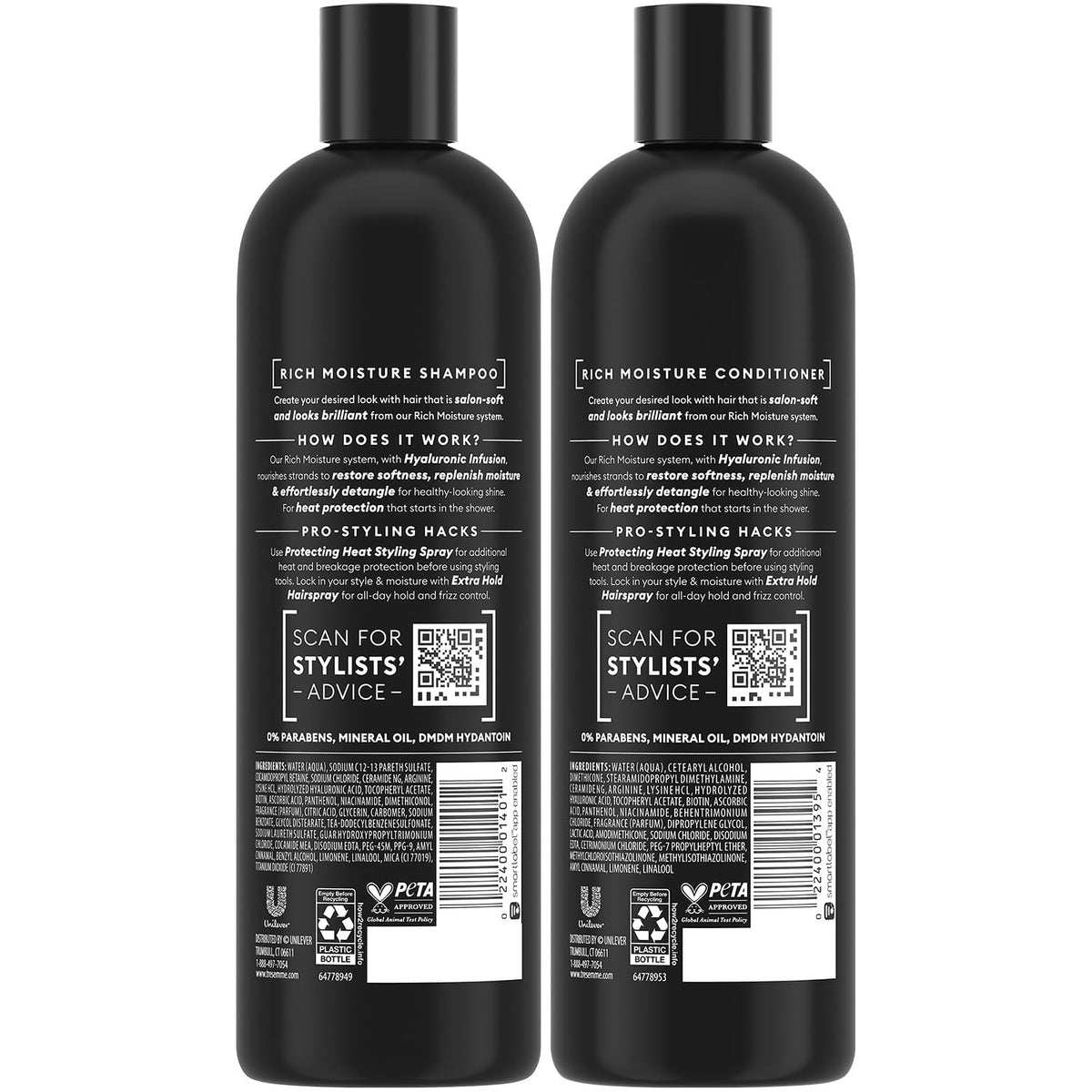 TRESemmé Rich Moisture Shampoo and Conditioner, 100% Authentic, available at Curat Cart for hydration and nourishment.