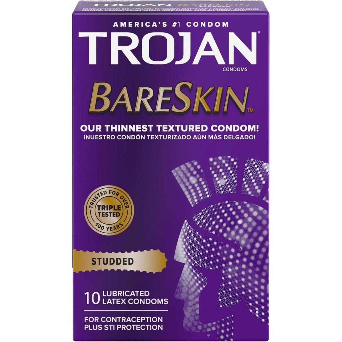 Premium imported Trojan BareSkin condoms, ultra-thin and studded for enhanced pleasure. Trusted for safety and satisfaction.
