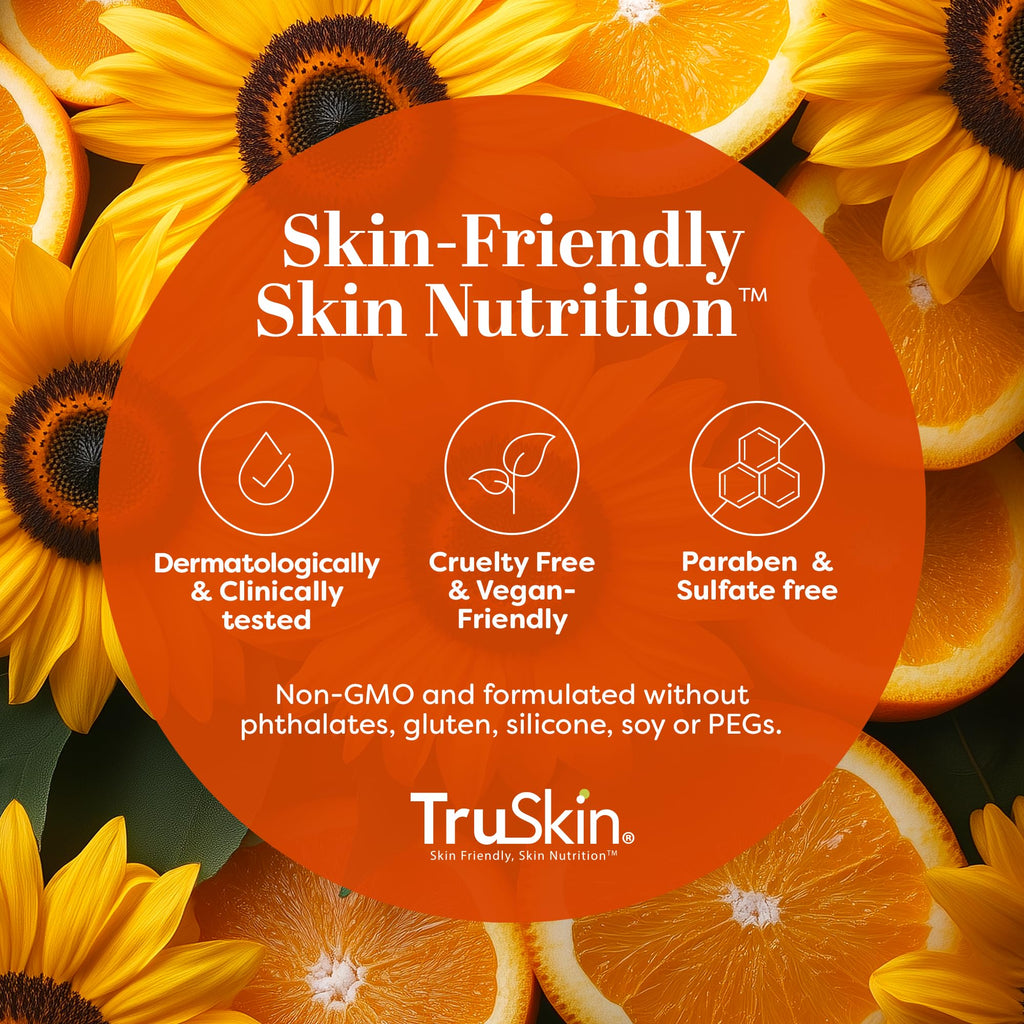 TruSkin Tinted Mineral Sunscreen Serum highlights its skin-friendly, vegan, and cruelty-free qualities in premium packaging. Available at Curat Cart.
