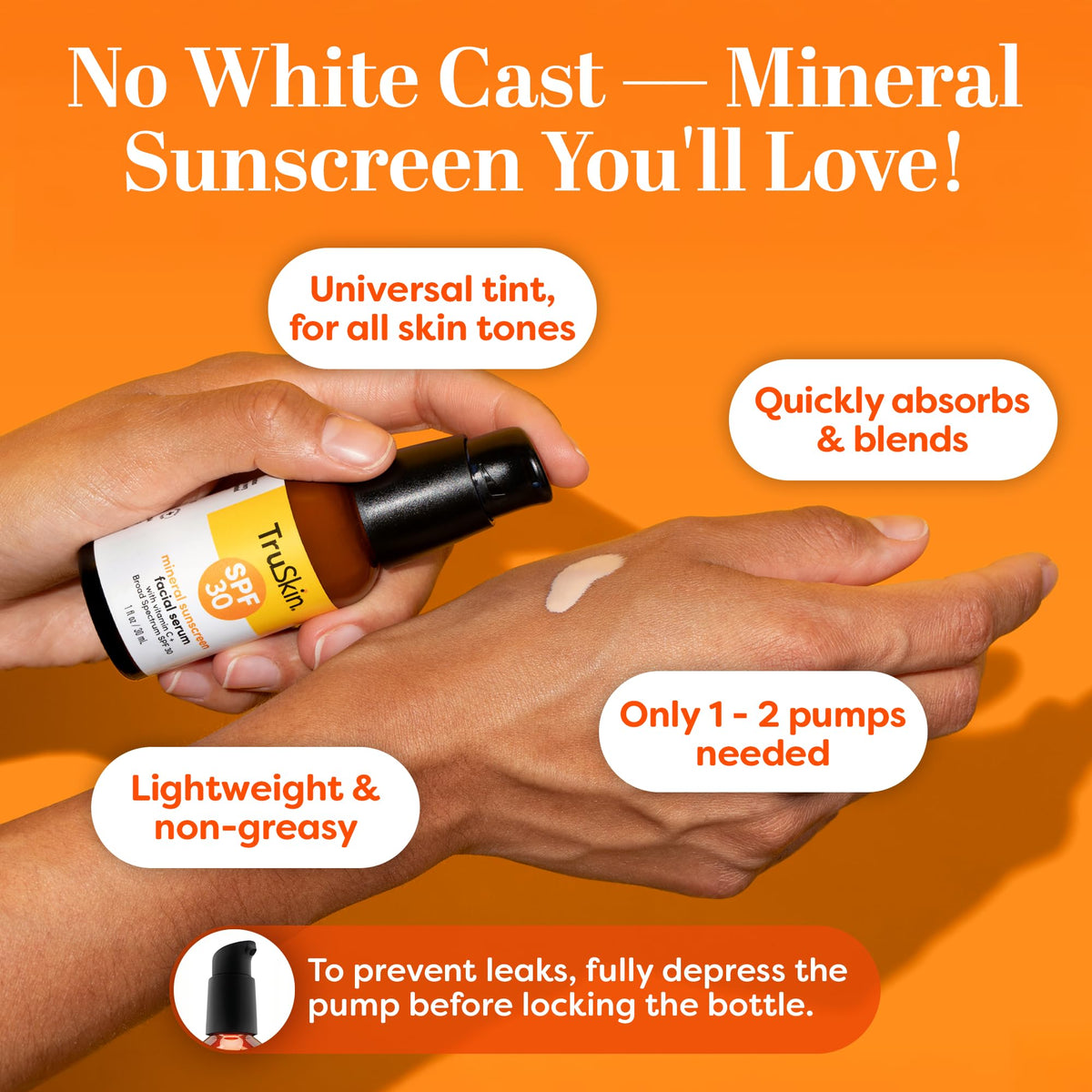 TruSkin Tinted Mineral Sunscreen Serum in high-quality packaging, absorbs quickly for all skin types. Available at Curat Cart.
