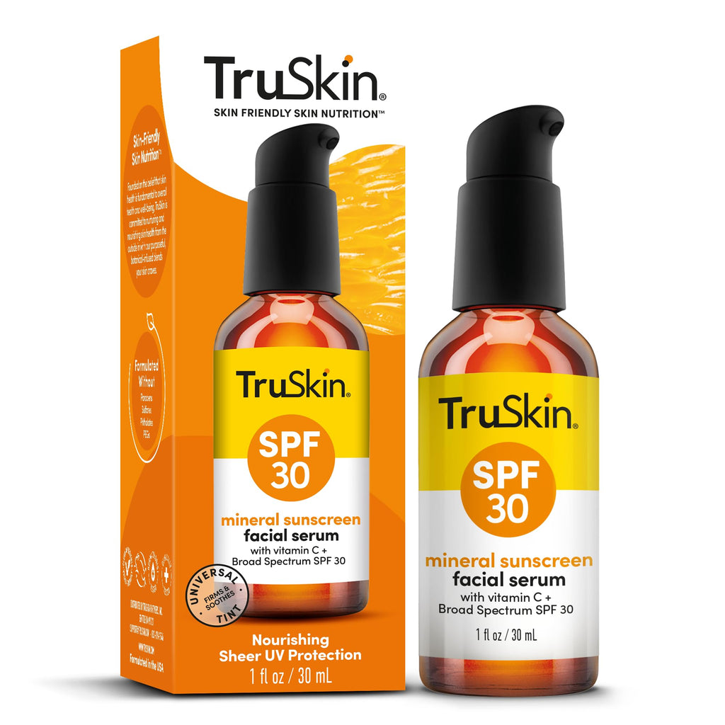 TruSkin Tinted Mineral Sunscreen Serum SPF 30, specially curated by Curat Cart for effective UV protection and skin nourishment.