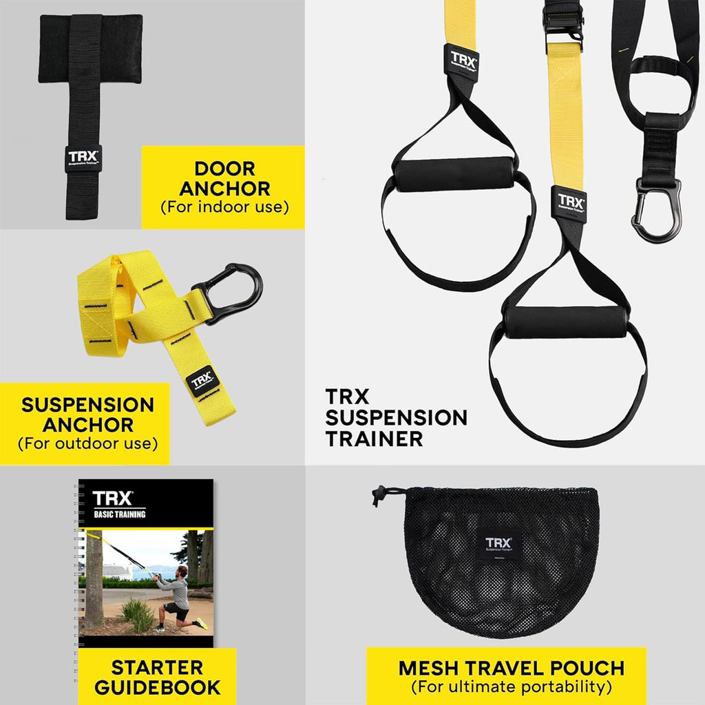 Versatile TRX Home Gym System includes straps, anchors, and guidebook—perfect for enhancing your fitness routine. Available at Curat Cart.
