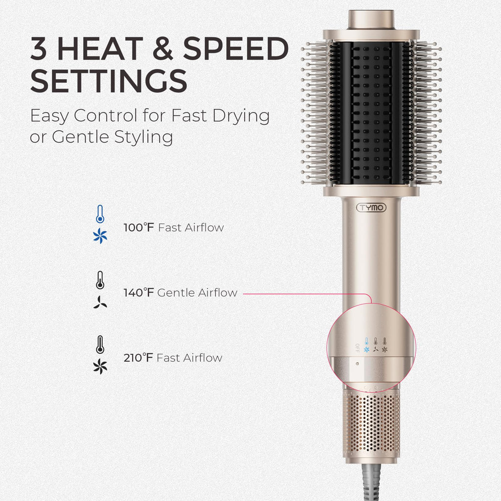 TYMO 4.0 Hair Blow Dryer Brush features 3 heat settings for fast drying or gentle styling. Order online for quick delivery!