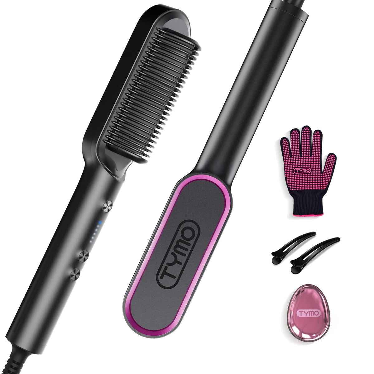 TYMO Hair Straightener Brush - Front Packaging With Accessories Display | Original Packaging Curat Cart