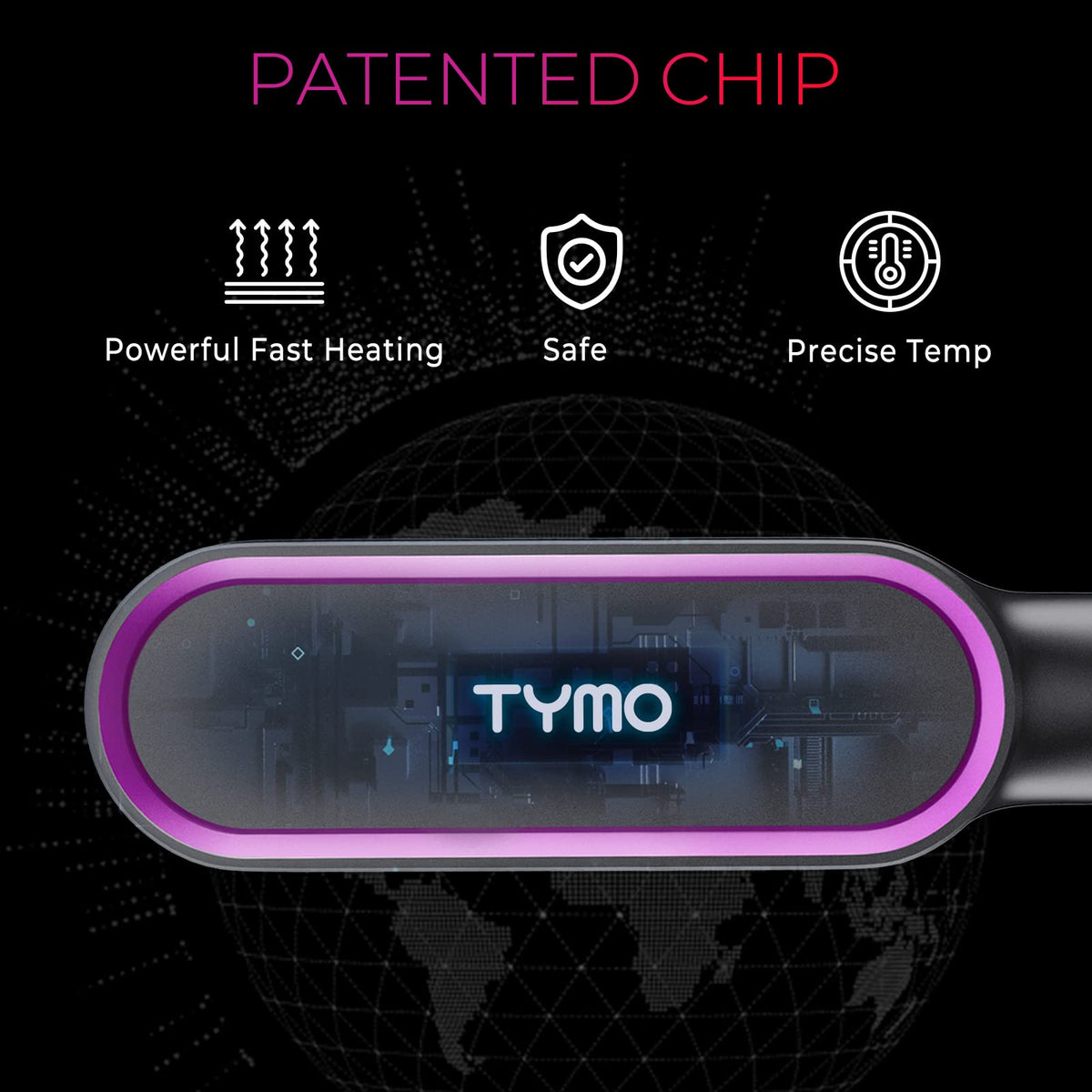 TYMO Hair Straightener Brush - Top View With Key Benefits Highlighted | Authentic Curat Cart Stock