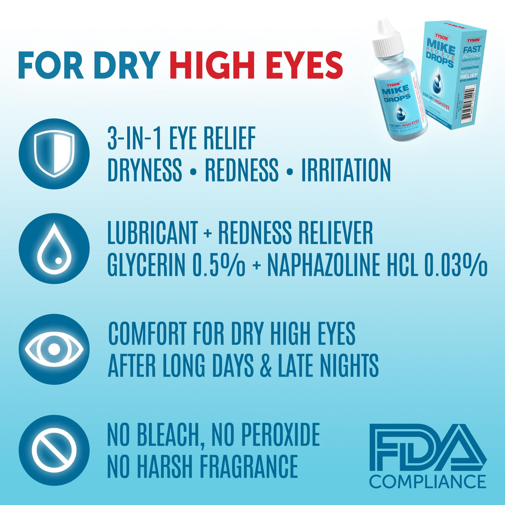 Tyson 2.0 Mike Red Eye Drops provide 3-in-1 relief for dry, red, and irritated eyes. Perfect for daily use, available at Curat Cart.