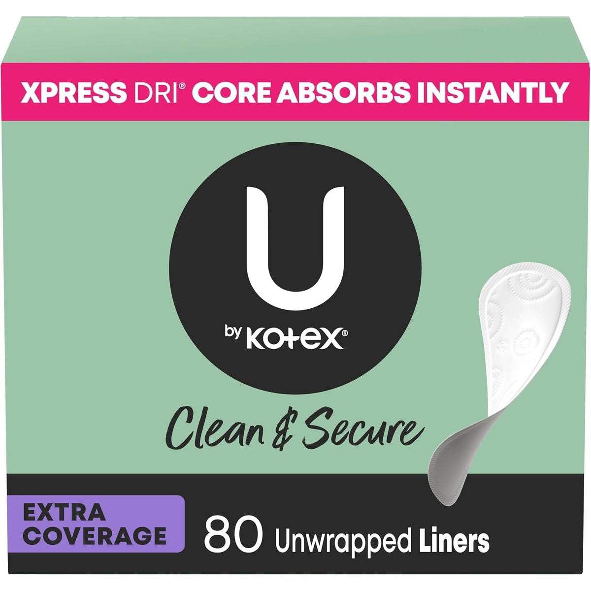 U by Kotex Panty Liners - Front Packaging With Key Benefit Callouts | Authentic Curat Cart Stock