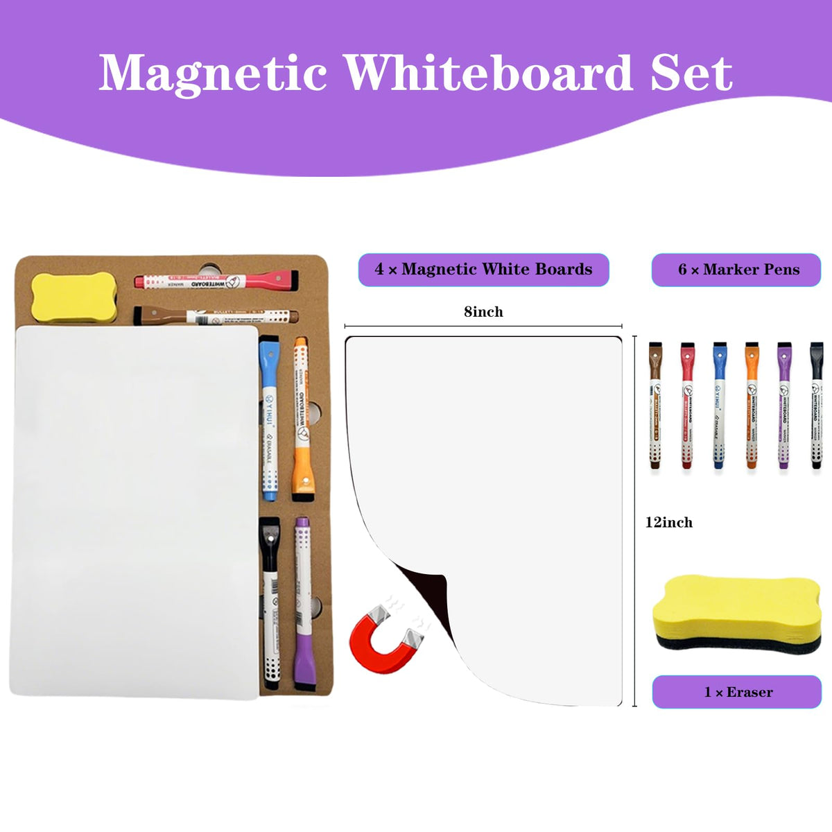 UJL Magnetic Dry Erase Board set includes 4 boards, markers, and eraser. 100% Authentic, available at Curat Cart in India.