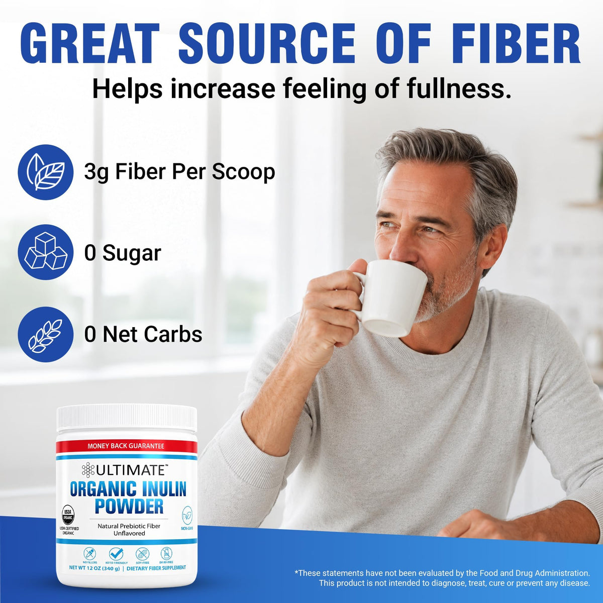 Boost gut health with premium imported Organic Inulin Powder from Curat Cart. Enjoy 3g fiber per scoop, no sugar, and zero net carbs.