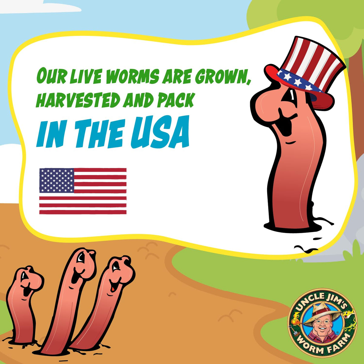 Uncle Jim's Red Wiggler Worms, grown and packed in the USA, perfect for gardening enthusiasts. Available at Curat Cart.