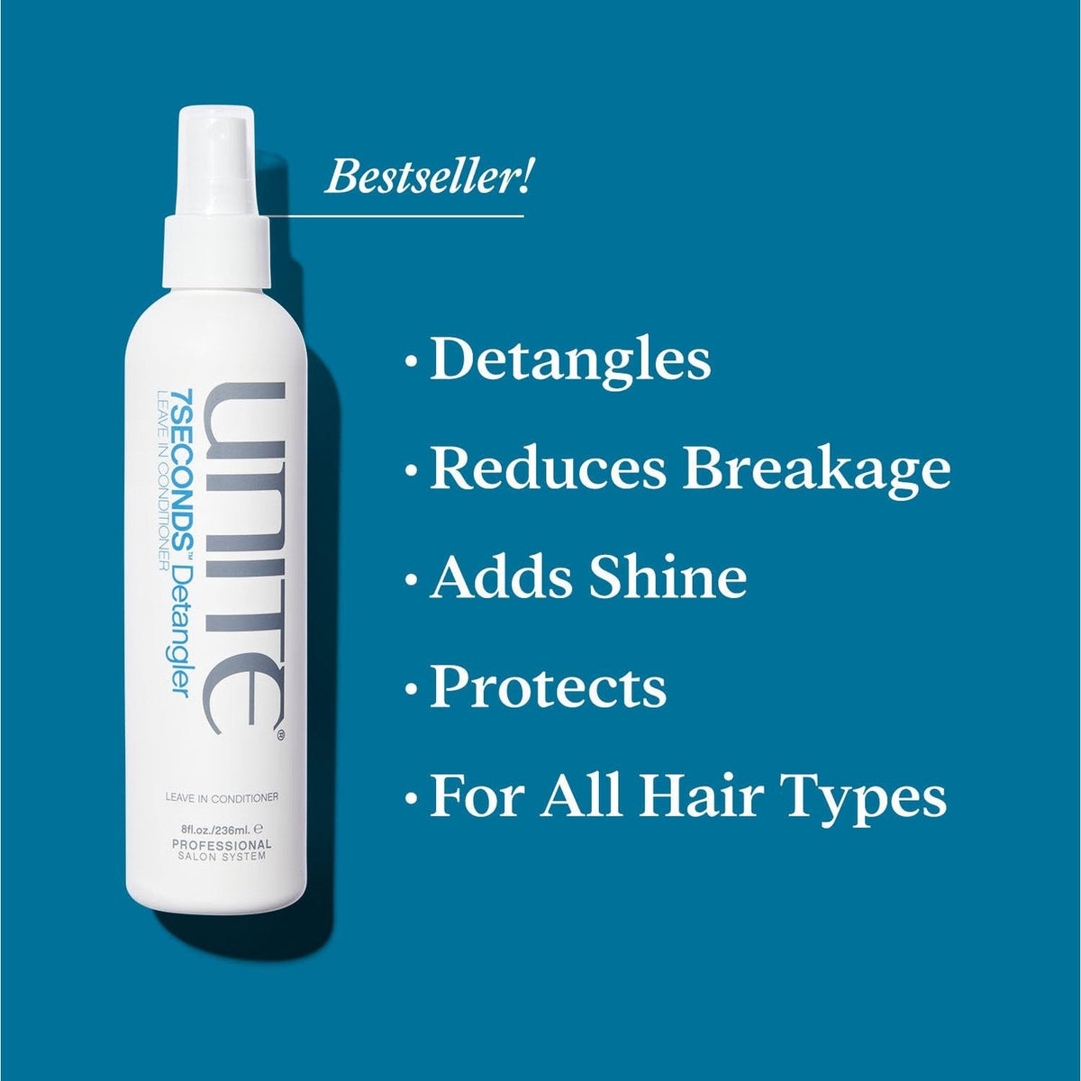 UNITE Hair 7SECONDS Detangler - Front Packaging With Key Benefit Callouts | Authentic Curat Cart Stock