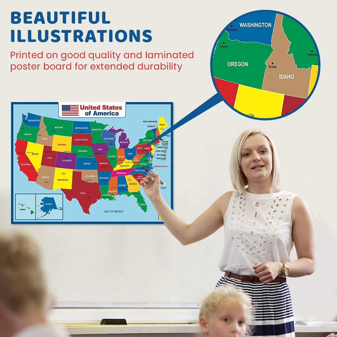 Explore the United States Map Laminated Poster, specially curated by Curat Cart for durability and vibrant illustrations.