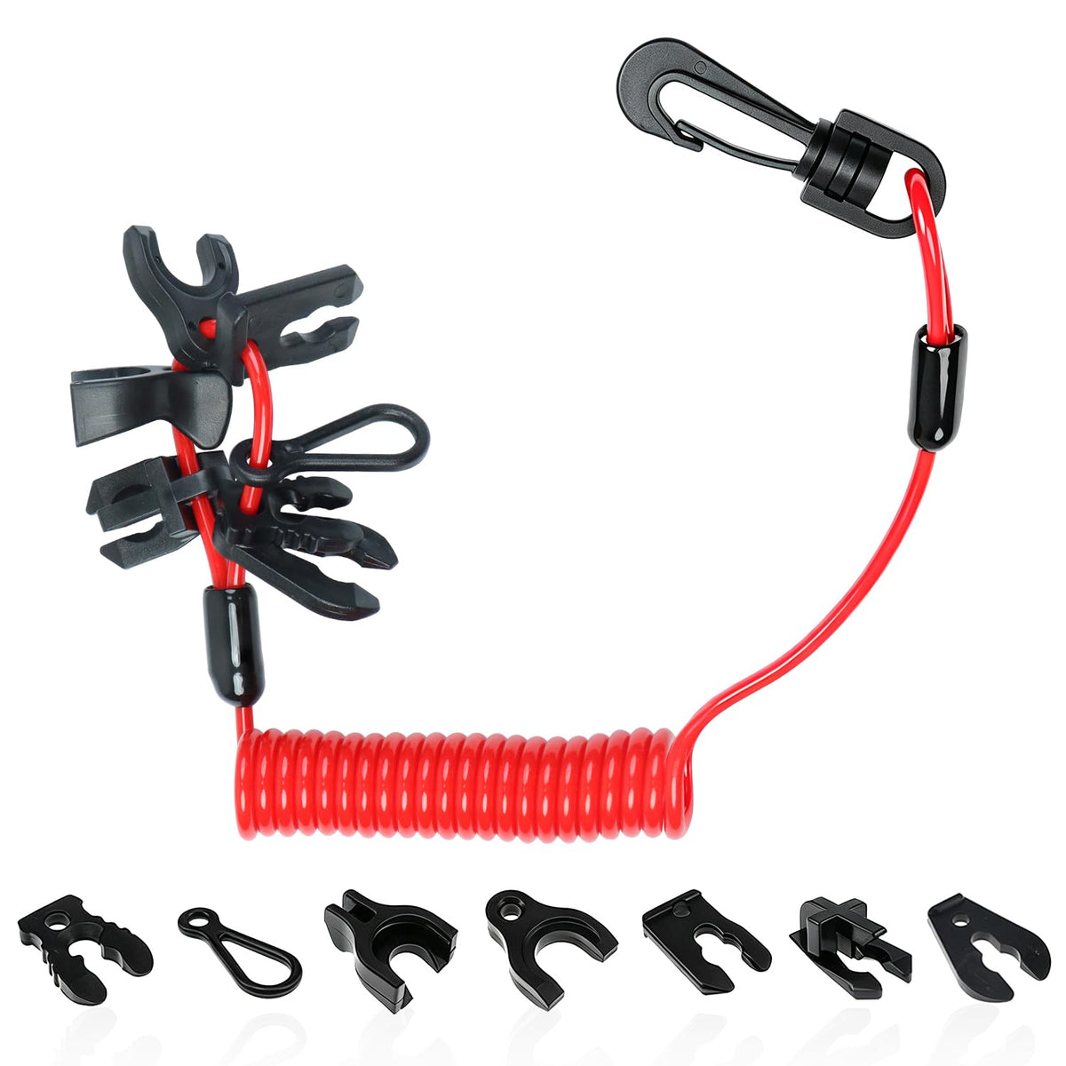 Premium imported Boat Safety Lanyard Kill Switch with multiple attachments for enhanced security. Available at Curat Cart.