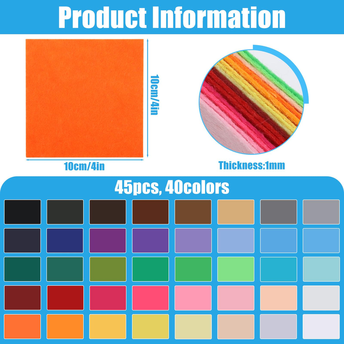 UOOU Assorted Felt Sheets Fabric, 45 pieces in 40 vibrant colors, 100% Authentic and available in India at Curat Cart.