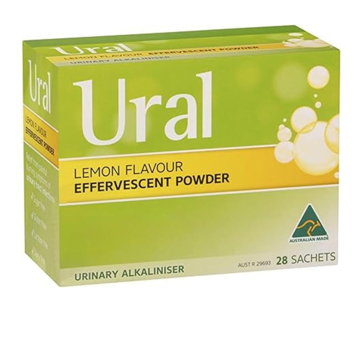 Ural Effervescent Powder Urinary Alkalinizer - Front Packaging With Key Benefits | Authentic Curat Cart Stock