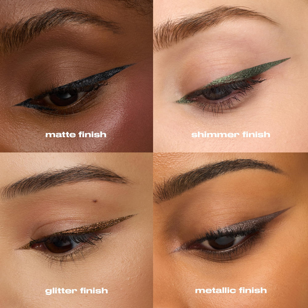 Multiple eye looks featuring Urban Decay 24/7 Waterproof Waterline Eyeliner in matte, shimmer, glitter, and metallic finishes.